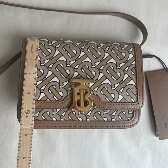 NWT Burberry TB Leather Monogram Small Beige Crossbody Shoulder Bag Purse - Picture 10 of 14